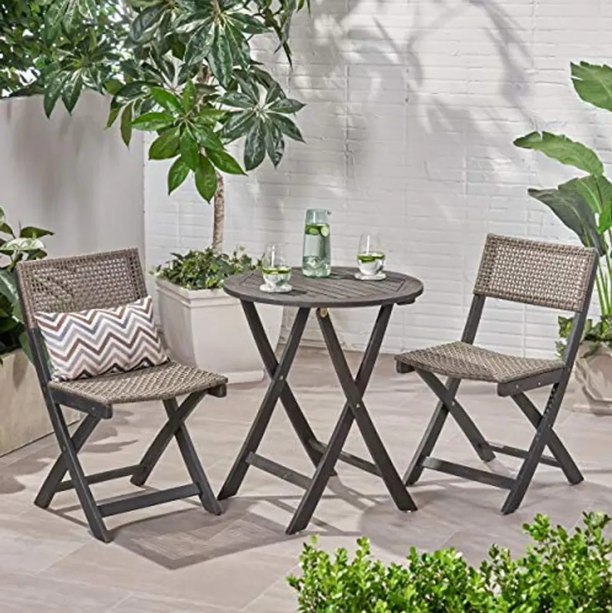 Christopher Knight Home Hillside Bistro Set, 18.25 "W x 21.5 "D x 33.25 "H, Dark Gray + Brown