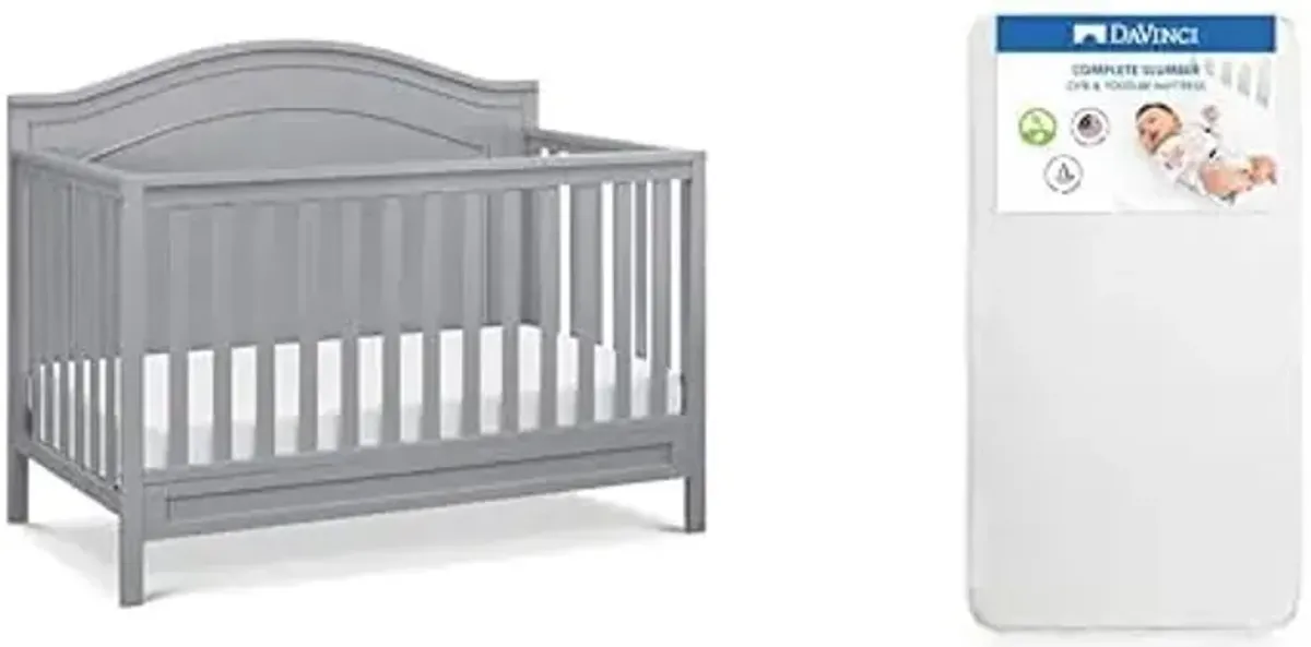 DaVinci Charlie 4 in 1 Convertible Crib in Gray and Complete Slumber Crib & Toddler Mattress