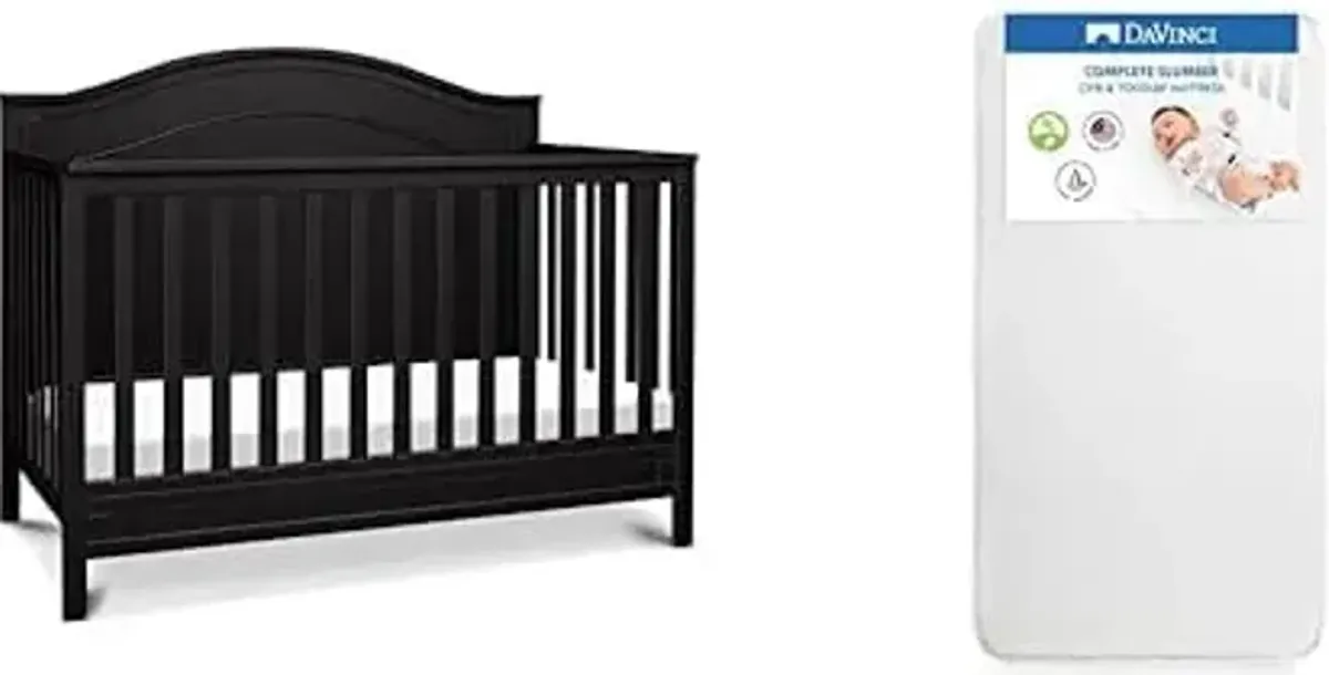 DaVinci Charlie 4 in 1 Convertible Crib in Ebony and Complete Slumber Crib & Toddler Mattress