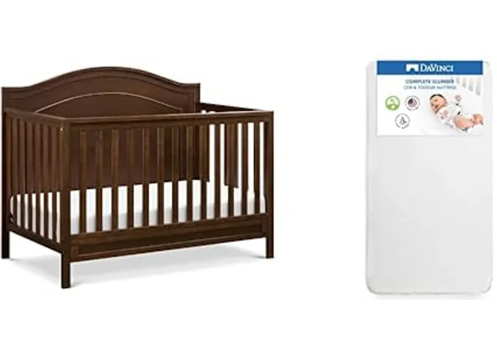 DaVinci Charlie 4 in 1 Convertible Crib in Espresso and Complete Slumber Crib & Toddler Mattress