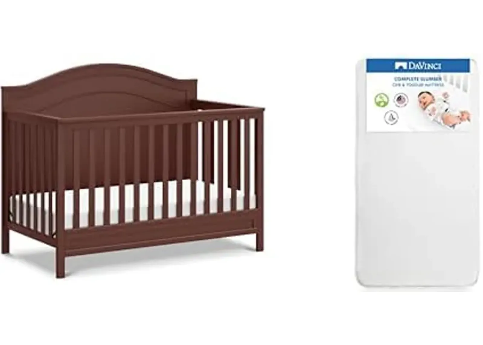 DaVinci Charlie 4 in 1 Convertible Crib in Crimson and Complete Slumber Crib & Toddler Mattress