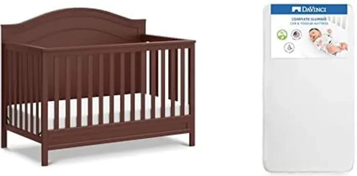 DaVinci Charlie 4 in 1 Convertible Crib in Crimson and Complete Slumber Crib & Toddler Mattress