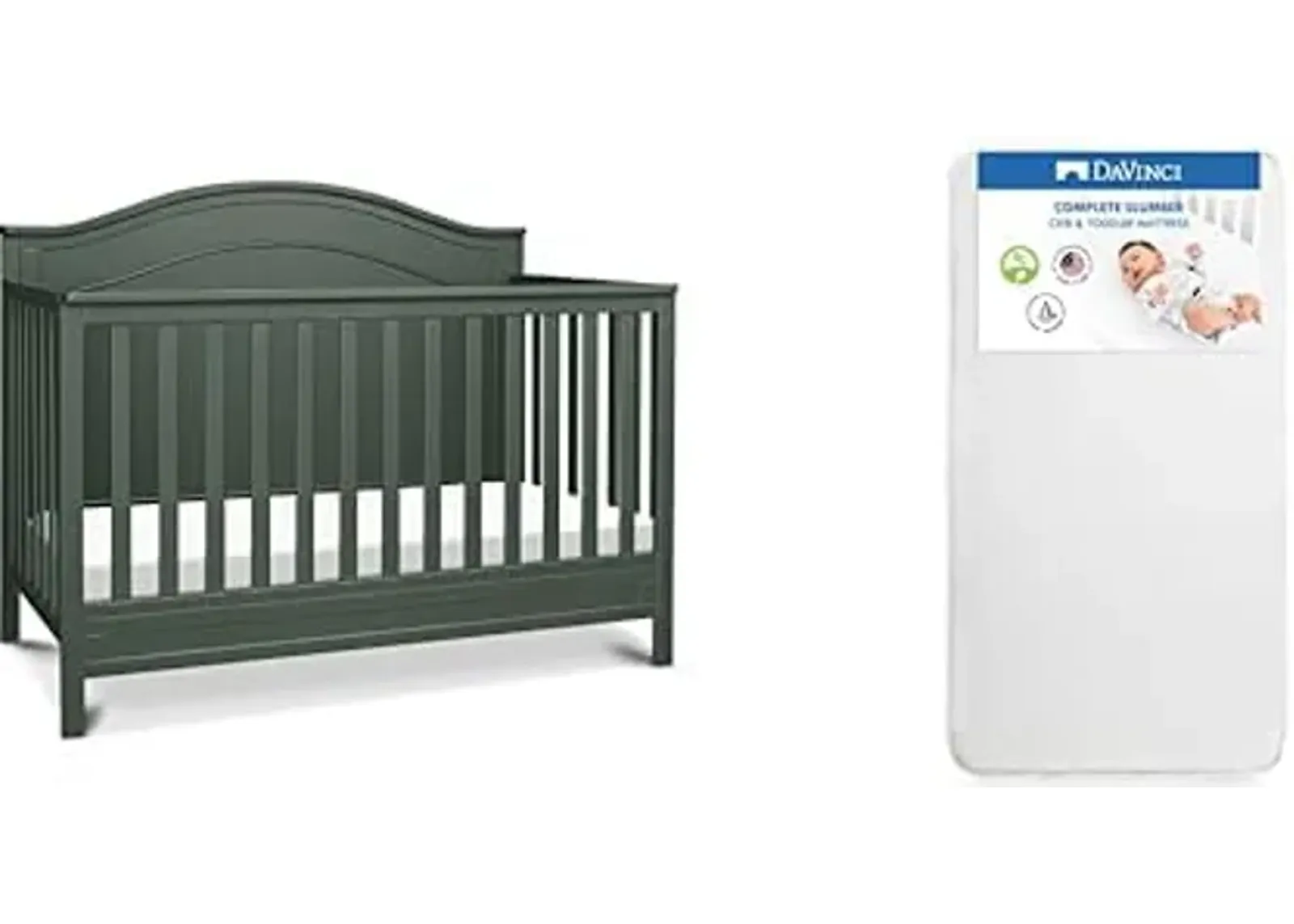 DaVinci Charlie 4 in 1 Convertible Crib in Forest Green and Complete Slumber Crib & Toddler Mattress