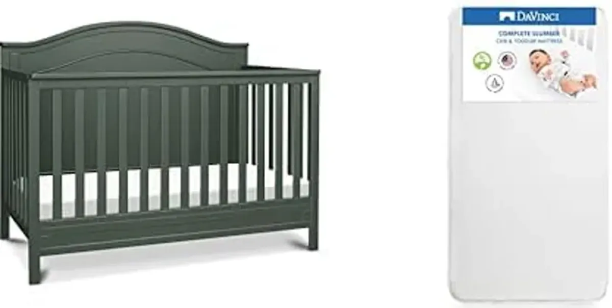 DaVinci Charlie 4 in 1 Convertible Crib in Forest Green and Complete Slumber Crib & Toddler Mattress