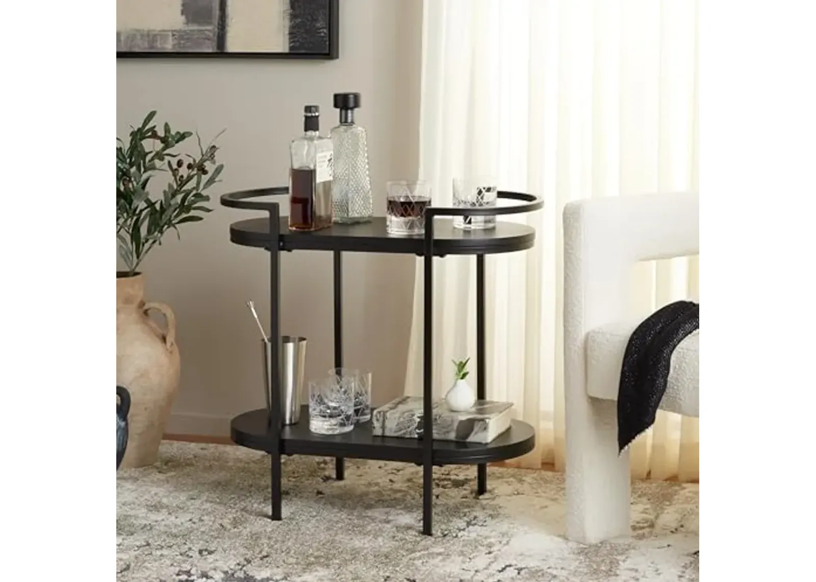 SAFAVIEH Home Collection Inessa Black/Black 2-Tier Bar Cart