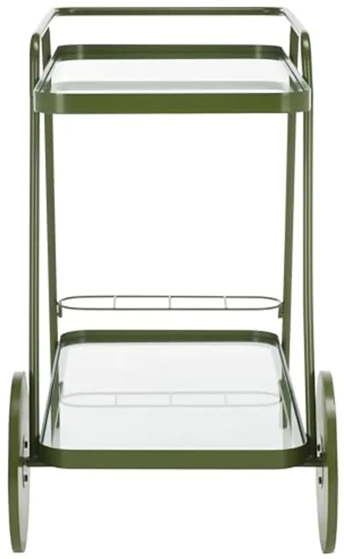 SAFAVIEH Home Collection Zunia Green/Clear Glass 2-Tier Bar Cart with Wheels