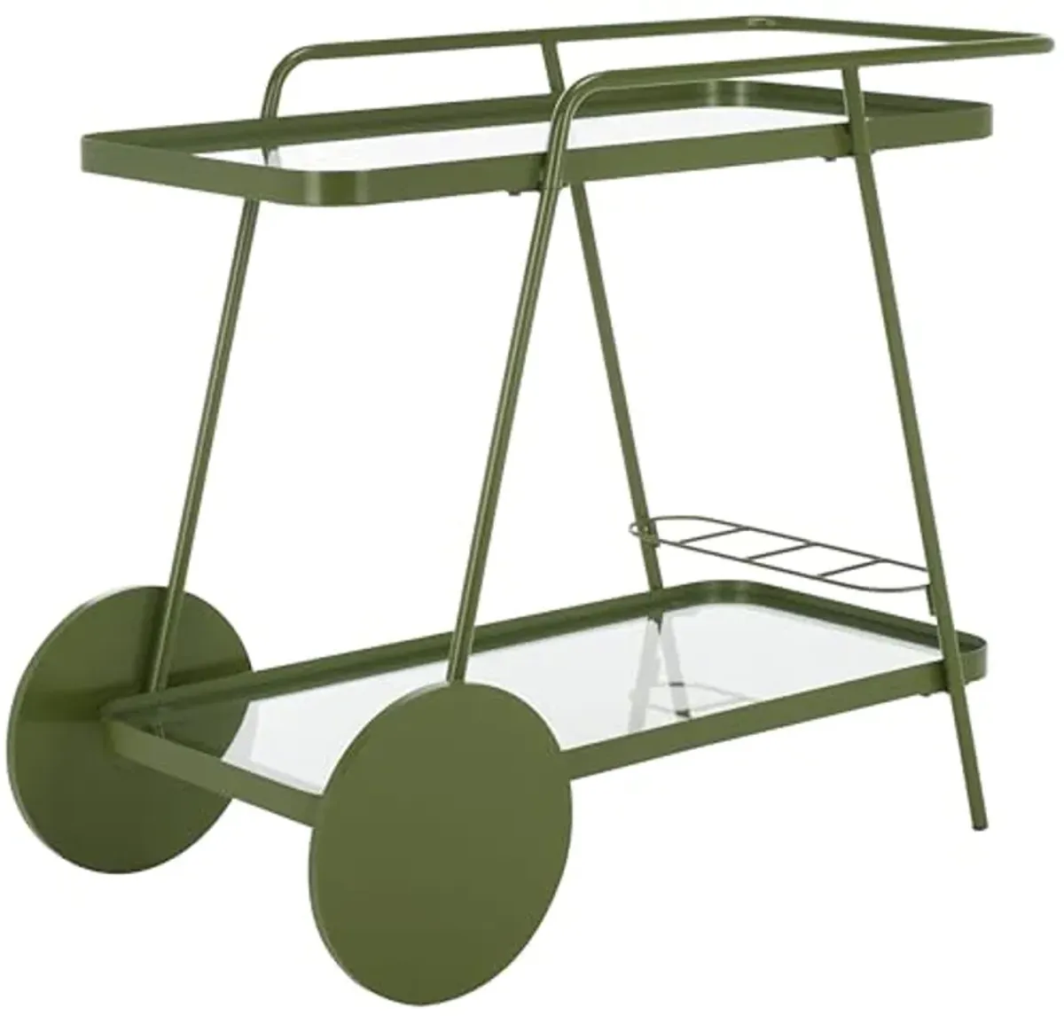 SAFAVIEH Home Collection Zunia Green/Clear Glass 2-Tier Bar Cart with Wheels