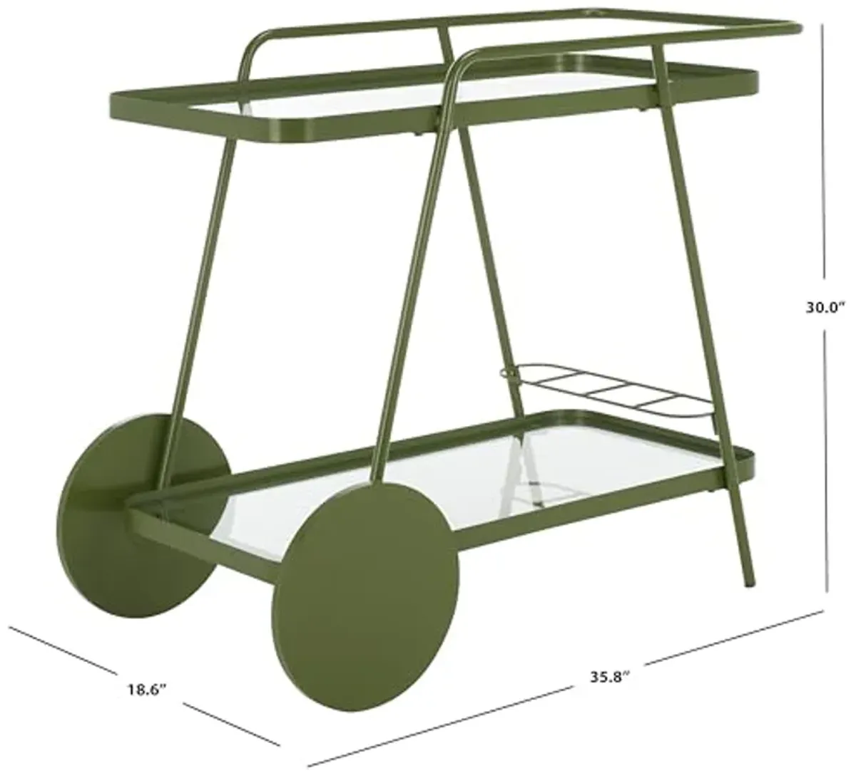 SAFAVIEH Home Collection Zunia Green/Clear Glass 2-Tier Bar Cart with Wheels