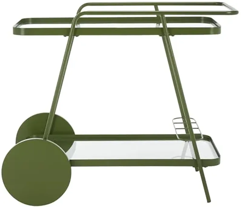 SAFAVIEH Home Collection Zunia Green/Clear Glass 2-Tier Bar Cart with Wheels