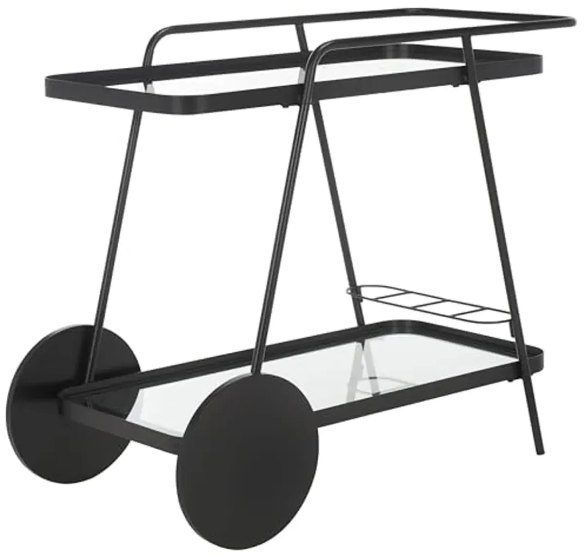 SAFAVIEH Home Collection Zunia Black/Clear Glass 2-Tier Bar Cart with Wheels