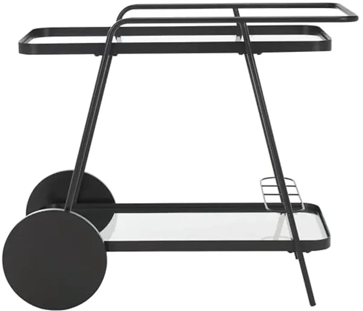 SAFAVIEH Home Collection Zunia Black/Clear Glass 2-Tier Bar Cart with Wheels