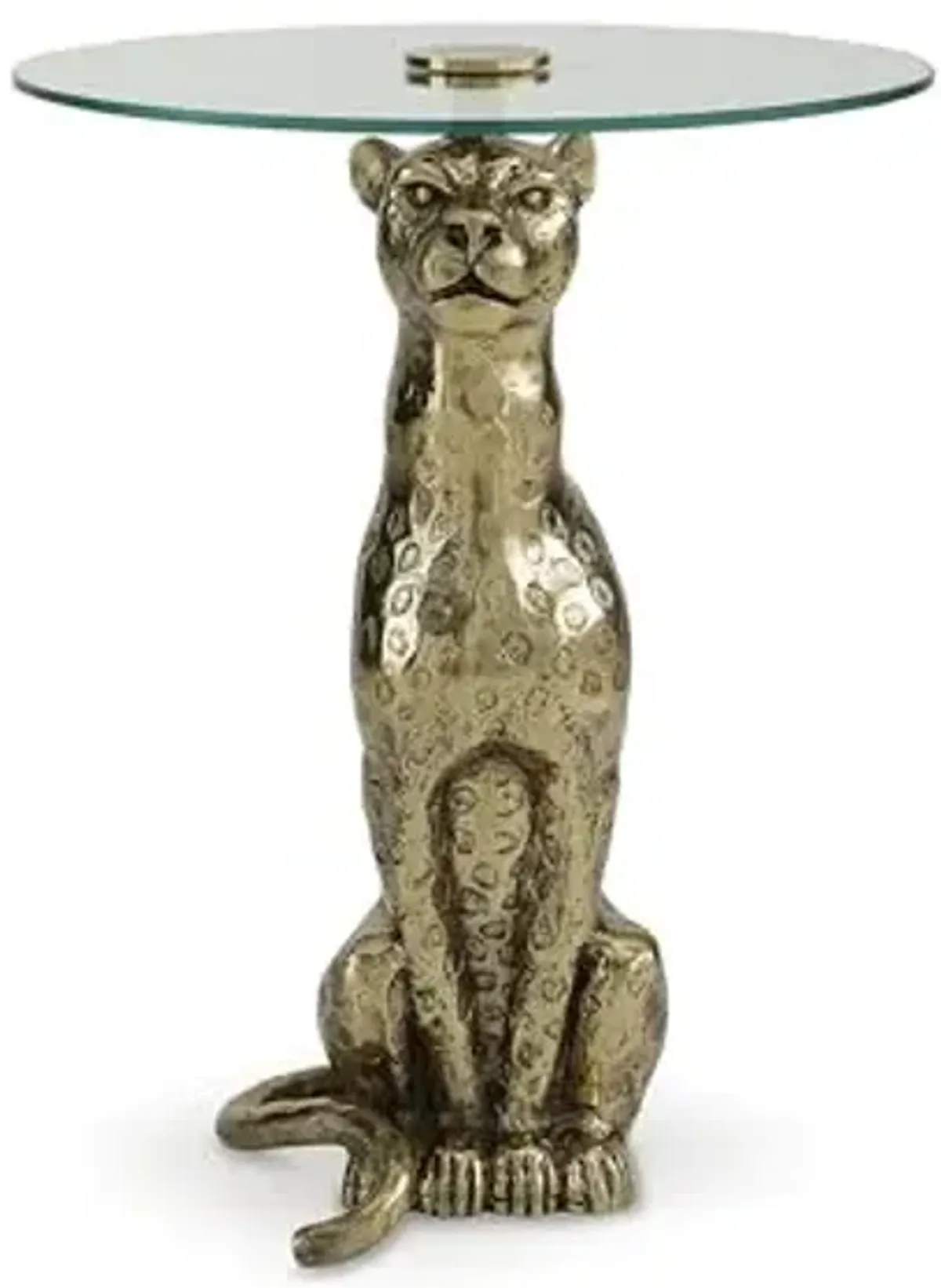 Signature Design by Ashley Vallain Industrial Glass Tabletop Accent Table with Leopard Base, Metallic & Glass