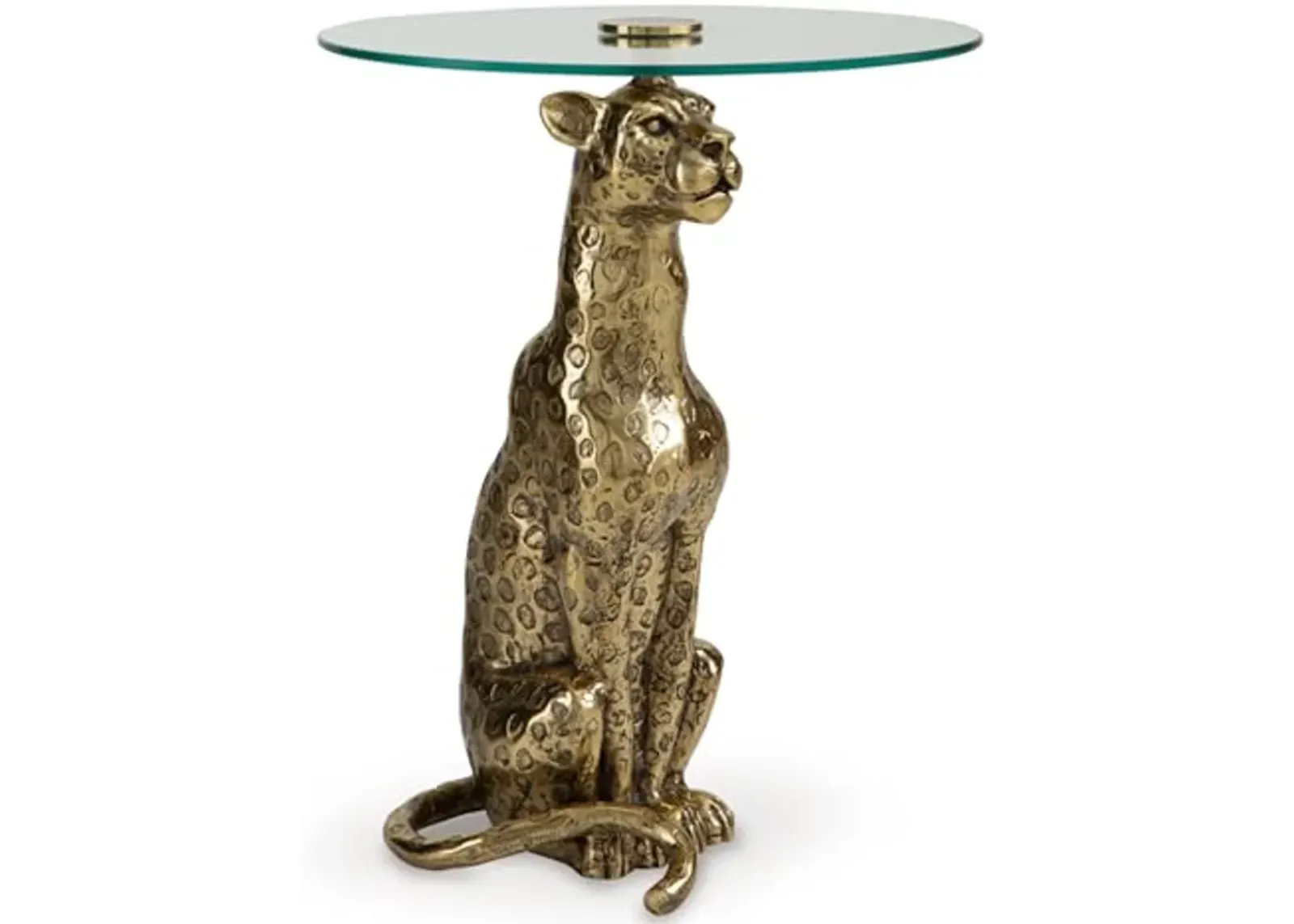 Signature Design by Ashley Vallain Industrial Glass Tabletop Accent Table with Leopard Base, Metallic & Glass