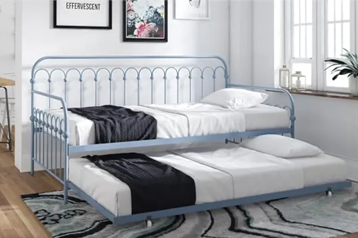 Novogratz Bright Pop Metal Daybed with Trundle, Twin, Stone Blue