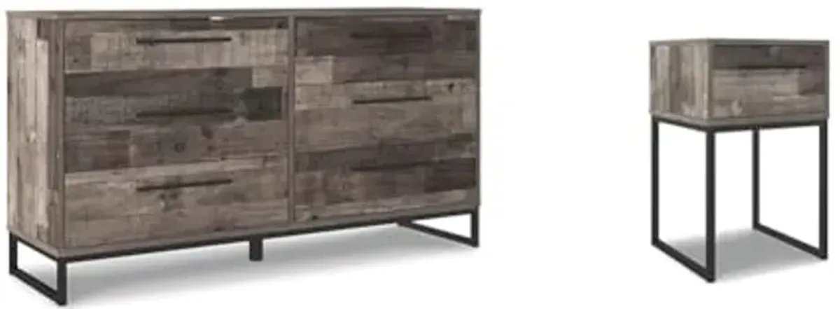 Signature Design by Ashley Neilsville 6 Drawer Dresser and 1 Drawer Nightstand, Dark Brown and Gray