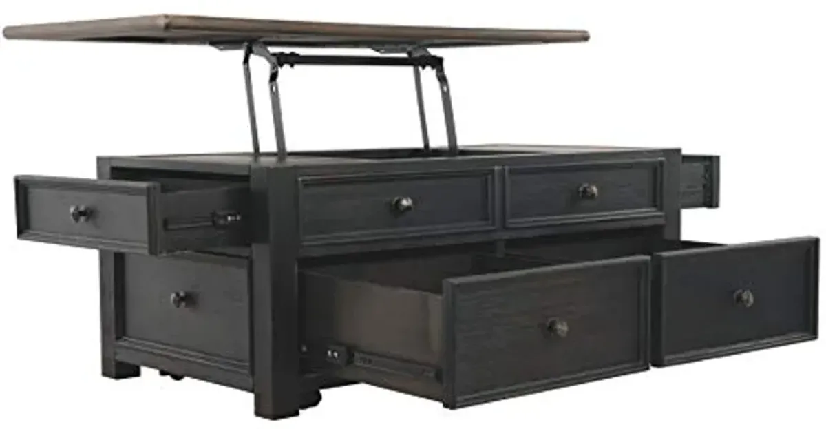 Ashley Tyler Creek Rustic Farmhouse Lift Top Coffee Table with Drawers & 72" TV Stand with 4 Glass Doors