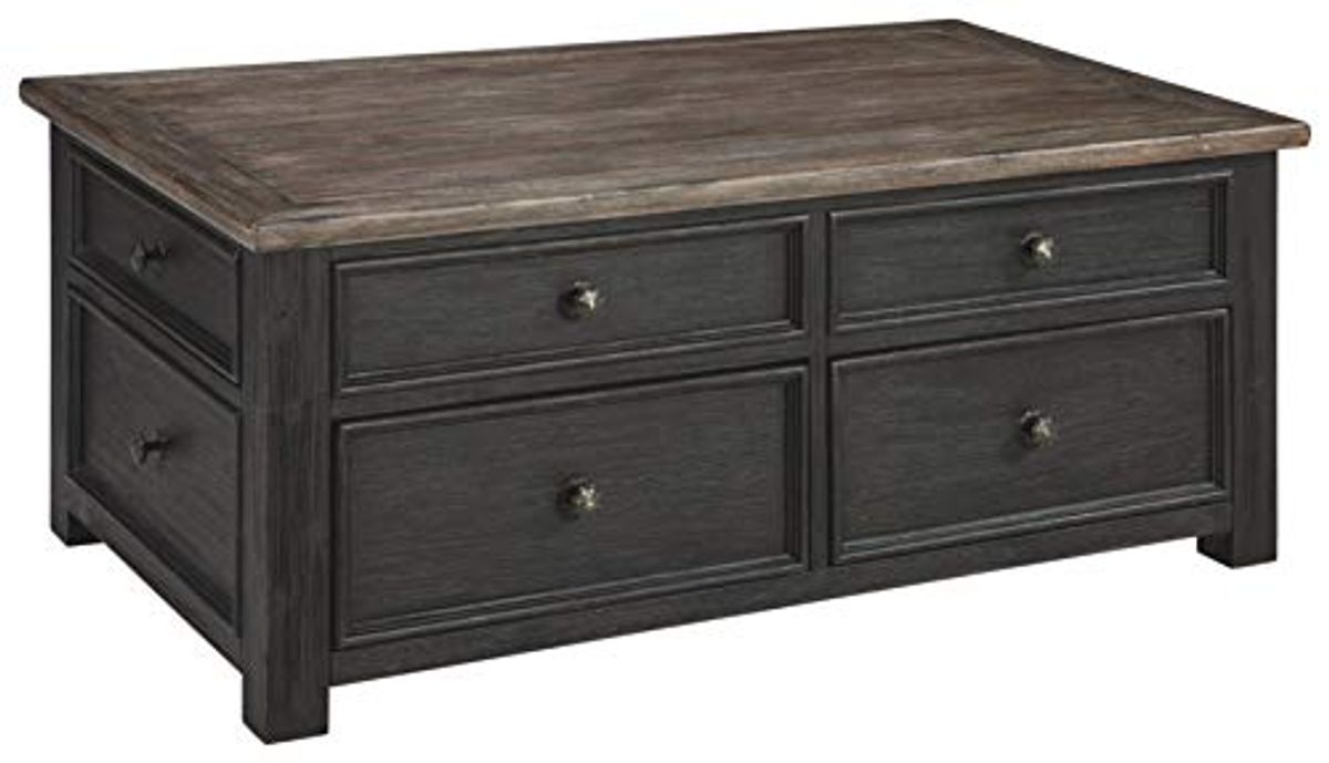 Ashley Tyler Creek Rustic Farmhouse Lift Top Coffee Table with Drawers & 72" TV Stand with 4 Glass Doors