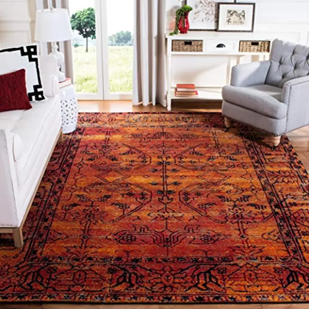 Safavieh 8'x10' Vintage Hamadan Orange Persian Rug & 8'x10' Non Slip Rug Pad, Oriental Traditional Design