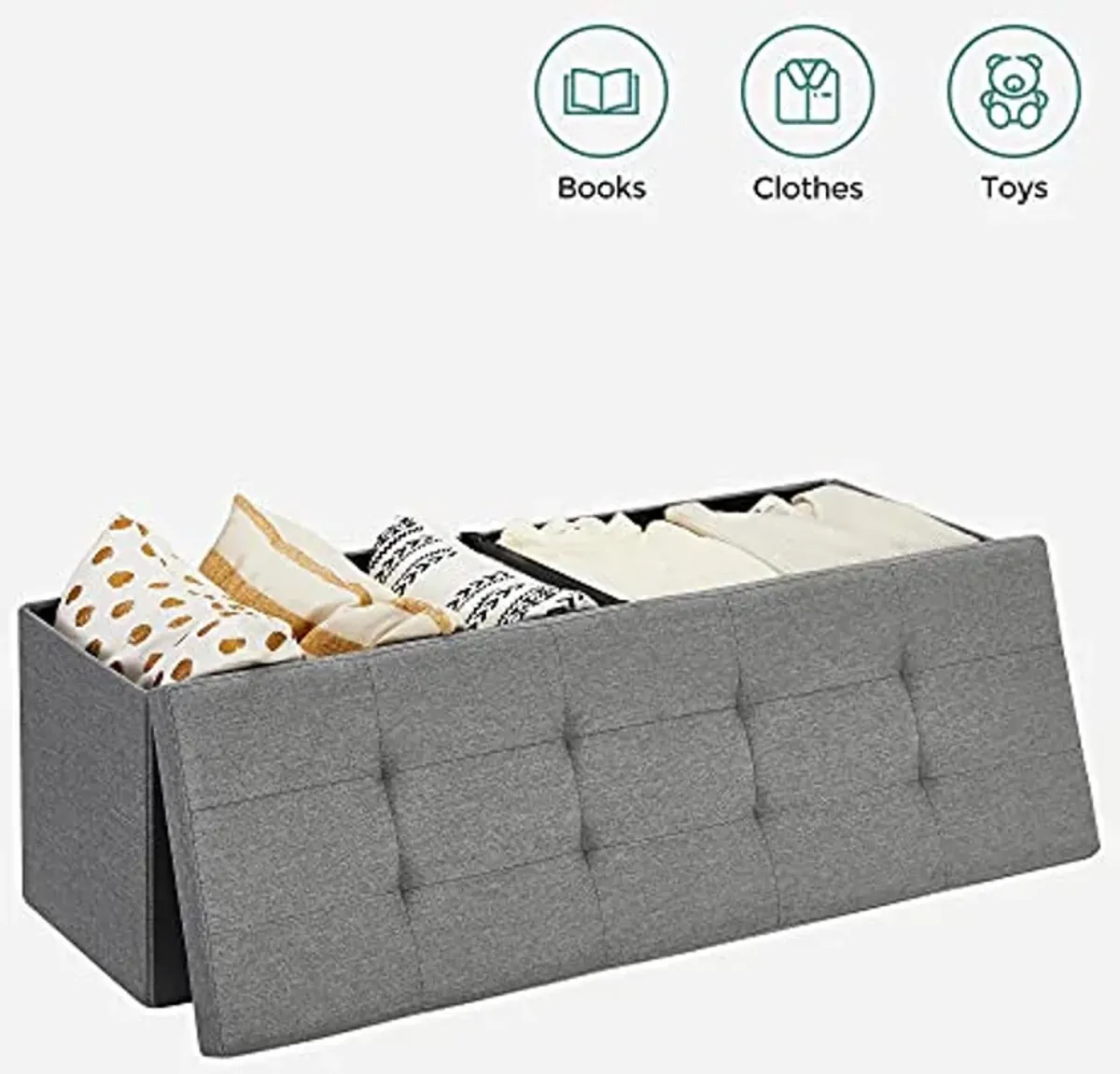 SONGMICS Storage Ottomans, Foldable Storage Bench and Foot Rest Stool, 15 x 43 x 15 Inches and 12.2 x 16.1 x 12.2 Inches, 660 lb and 286 lb Load Capacity