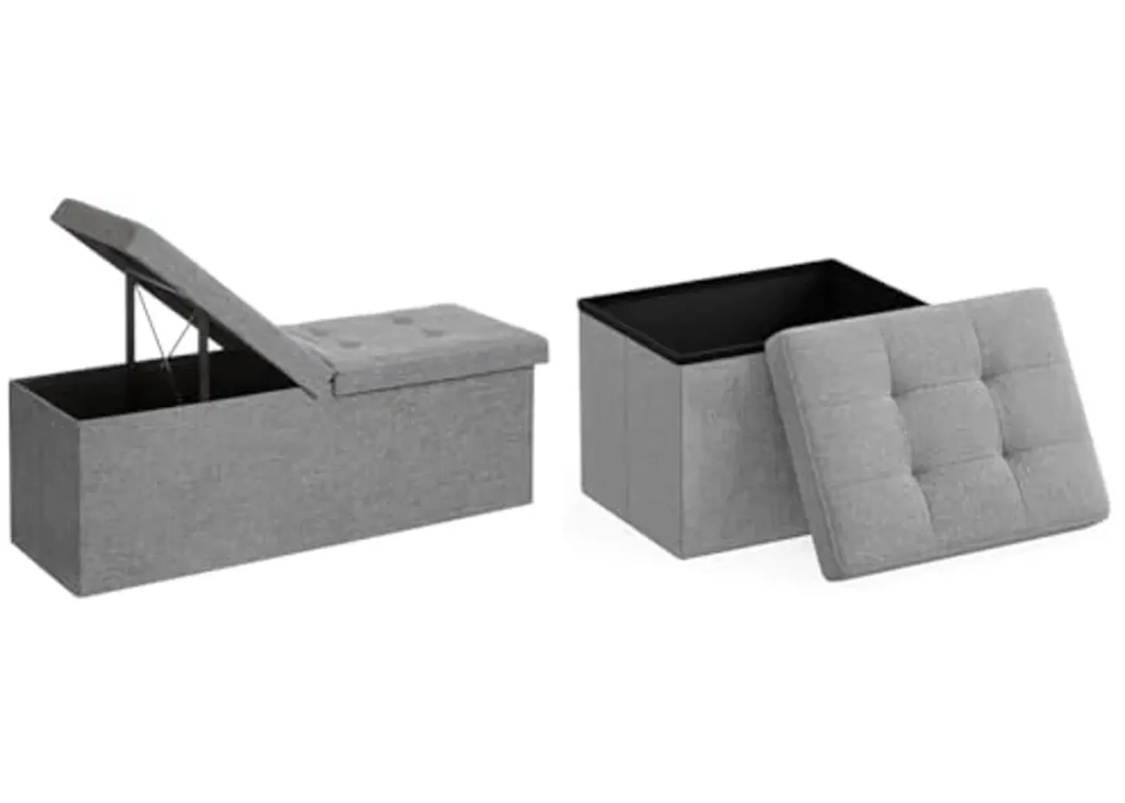 SONGMICS Storage Ottomans, Foldable Storage Bench and Foot Rest Stool, 15 x 43 x 15 Inches and 12.2 x 16.1 x 12.2 Inches, 660 lb and 286 lb Load Capacity