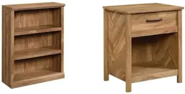 Sauder 3-Shelf Bookcase and Nightstand Bundle, Mango Finish, Bookcase Dimensions L: 35.28" x W: 13.23" x H: 43.78", Nightstand Dimensions L: 22.13" x W: 17.56" x H: 25.71"