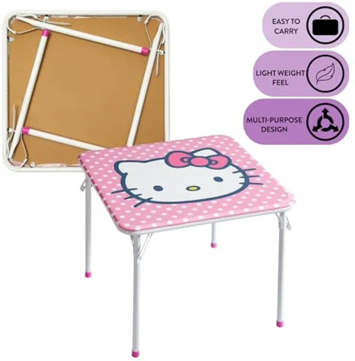 Idea Nuova Sanrio Hello Kitty 3 Piece Children's Activity Square Table and 2 Folding Chairs Set, Ages 3+