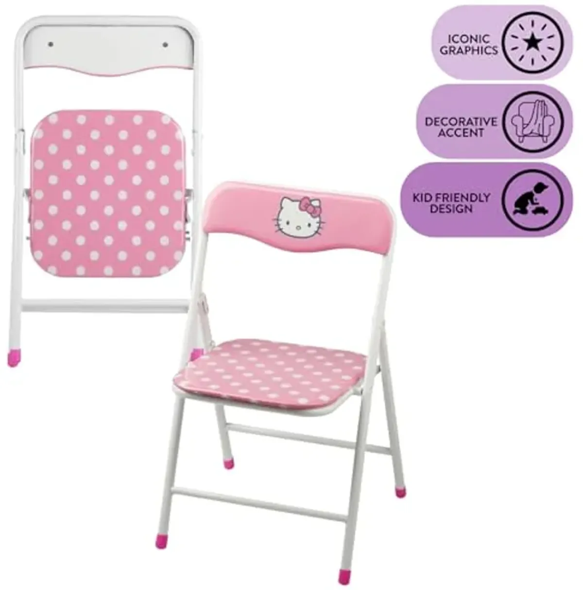 Idea Nuova Sanrio Hello Kitty 3 Piece Children's Activity Square Table and 2 Folding Chairs Set, Ages 3+