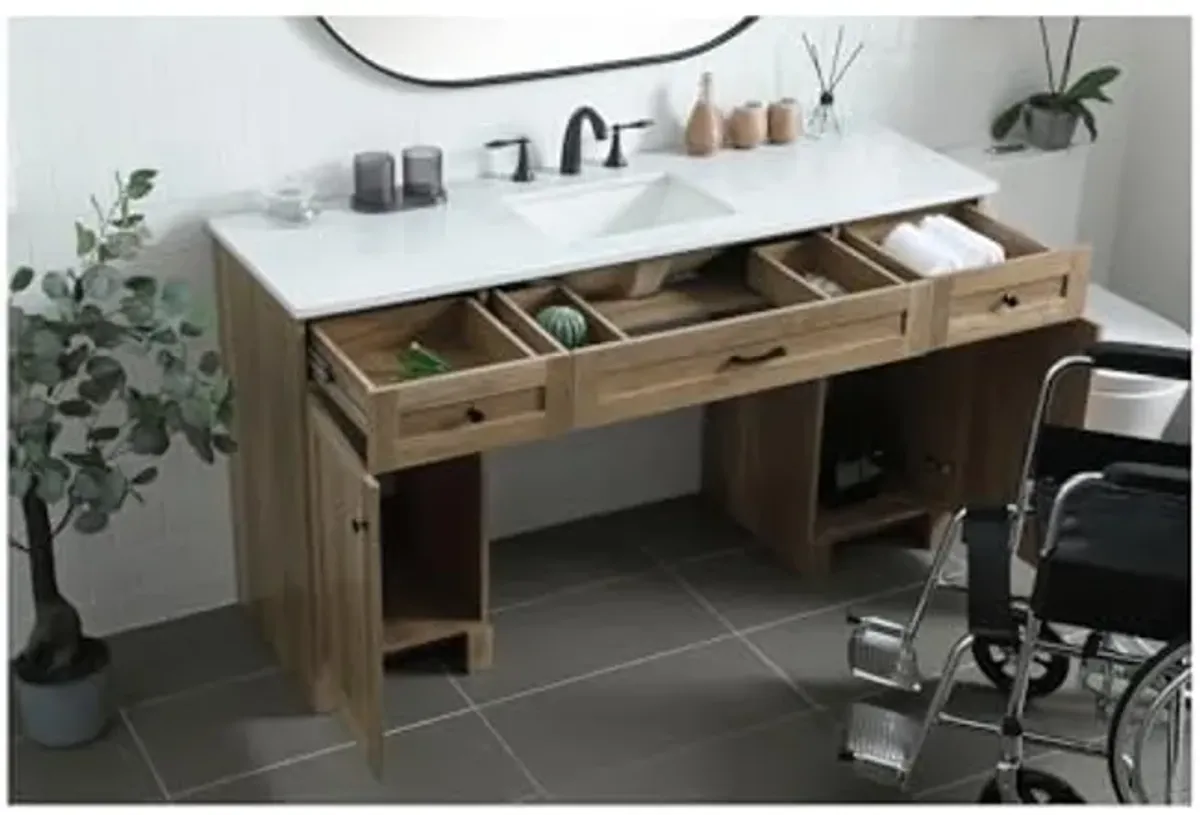 Elegant Lighting 60 Inch Ada Compliant Bathroom Vanity in Natural Oak