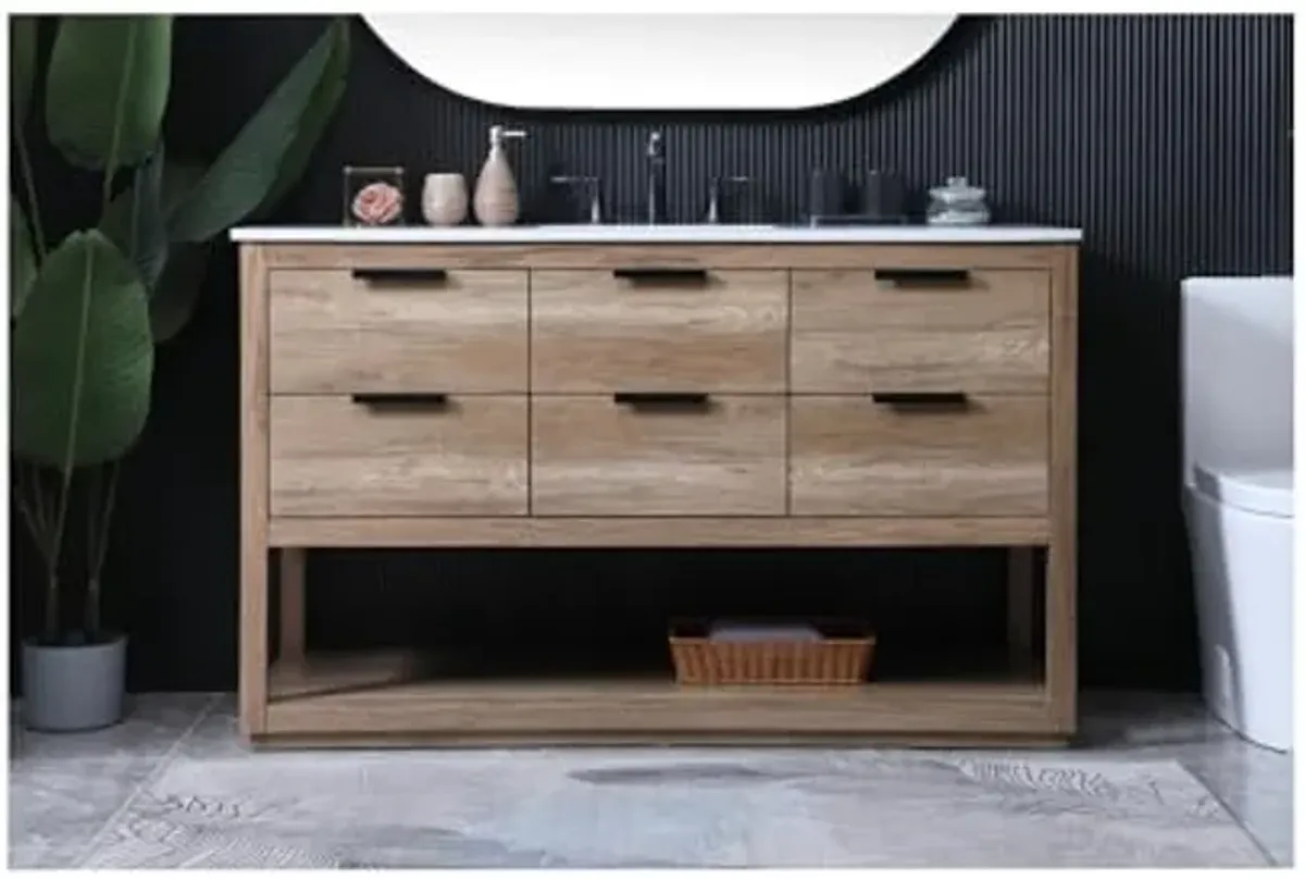 Elegant Lighting 54 Inch Single Bathroom Vanity in Natural Oak