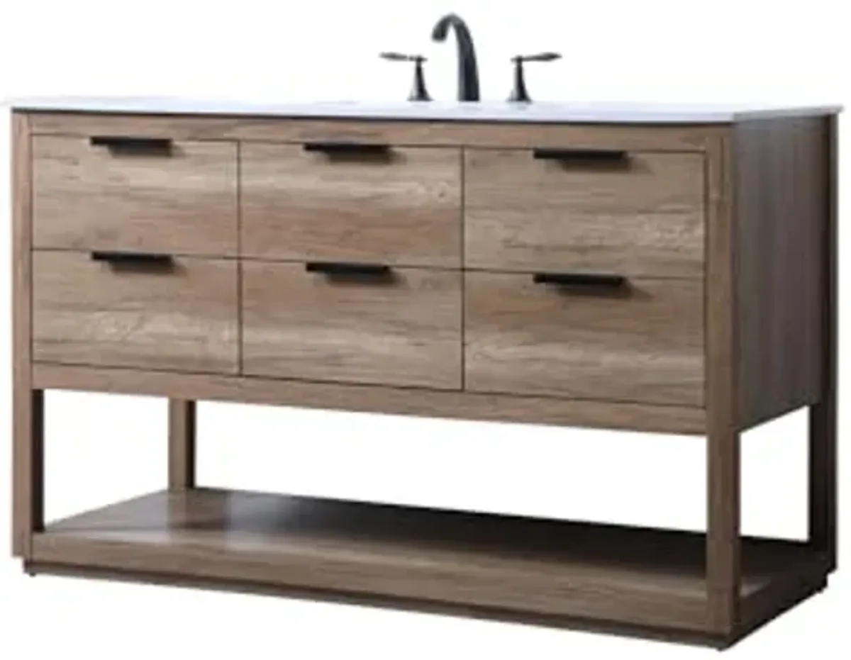 Elegant Lighting 54 Inch Single Bathroom Vanity in Natural Oak