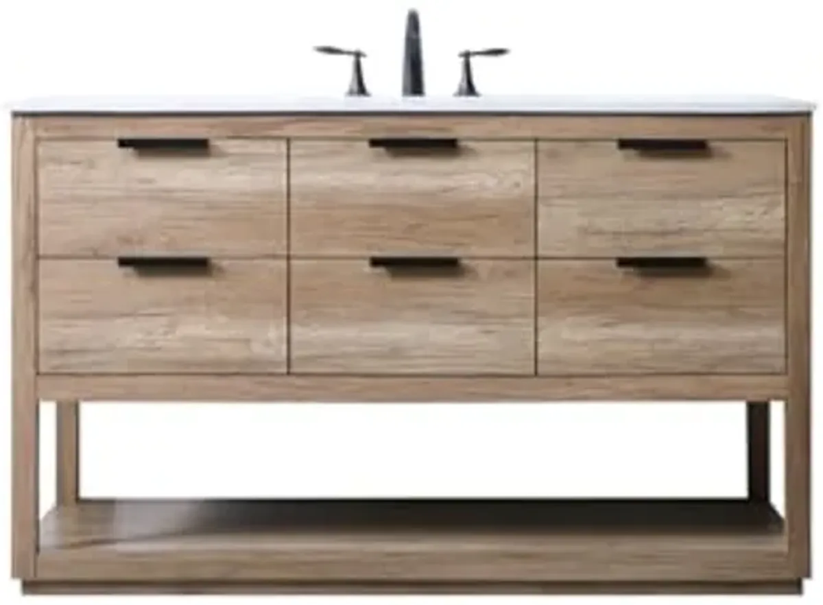 Elegant Lighting 54 Inch Single Bathroom Vanity in Natural Oak