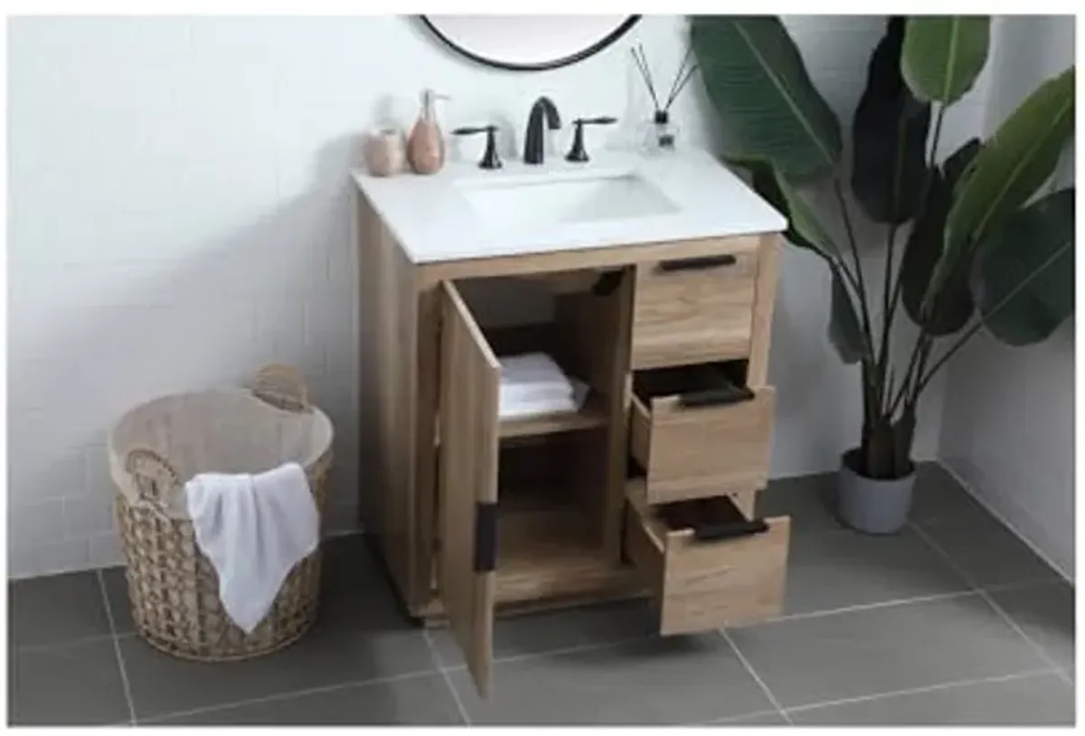 Elegant Lighting 30 Inch Single Bathroom Vanity in Natural Oak