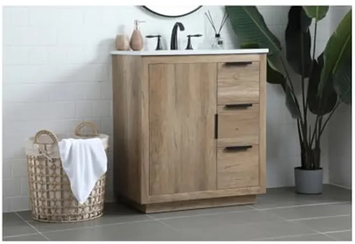 Elegant Lighting 30 Inch Single Bathroom Vanity in Natural Oak