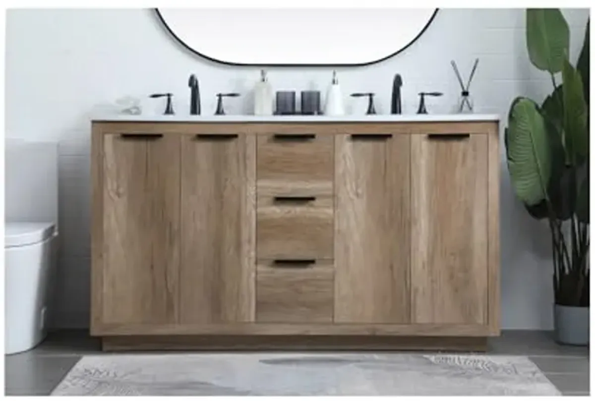 Elegant Lighting 60 Inch Double Bathroom Vanity in Natural Oak