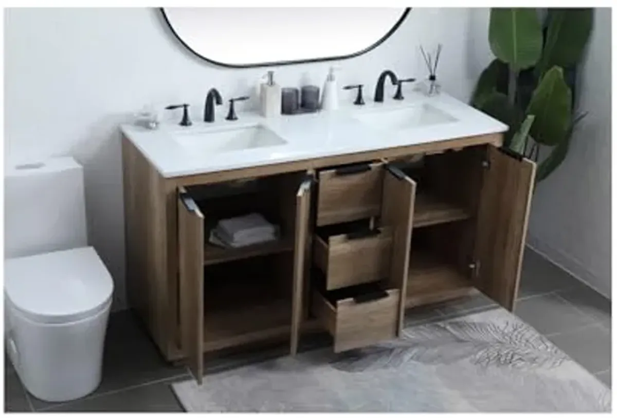 Elegant Lighting 60 Inch Double Bathroom Vanity in Natural Oak