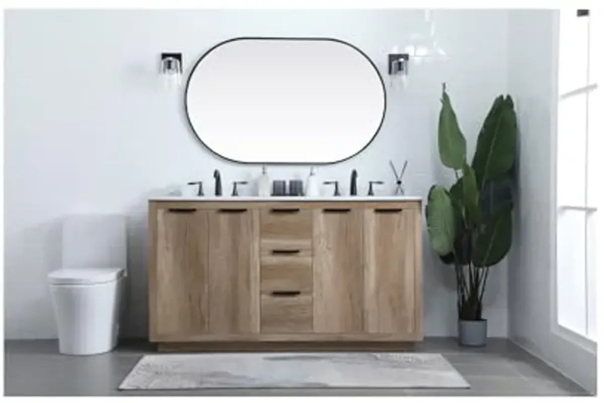 Elegant Lighting 60 Inch Double Bathroom Vanity in Natural Oak