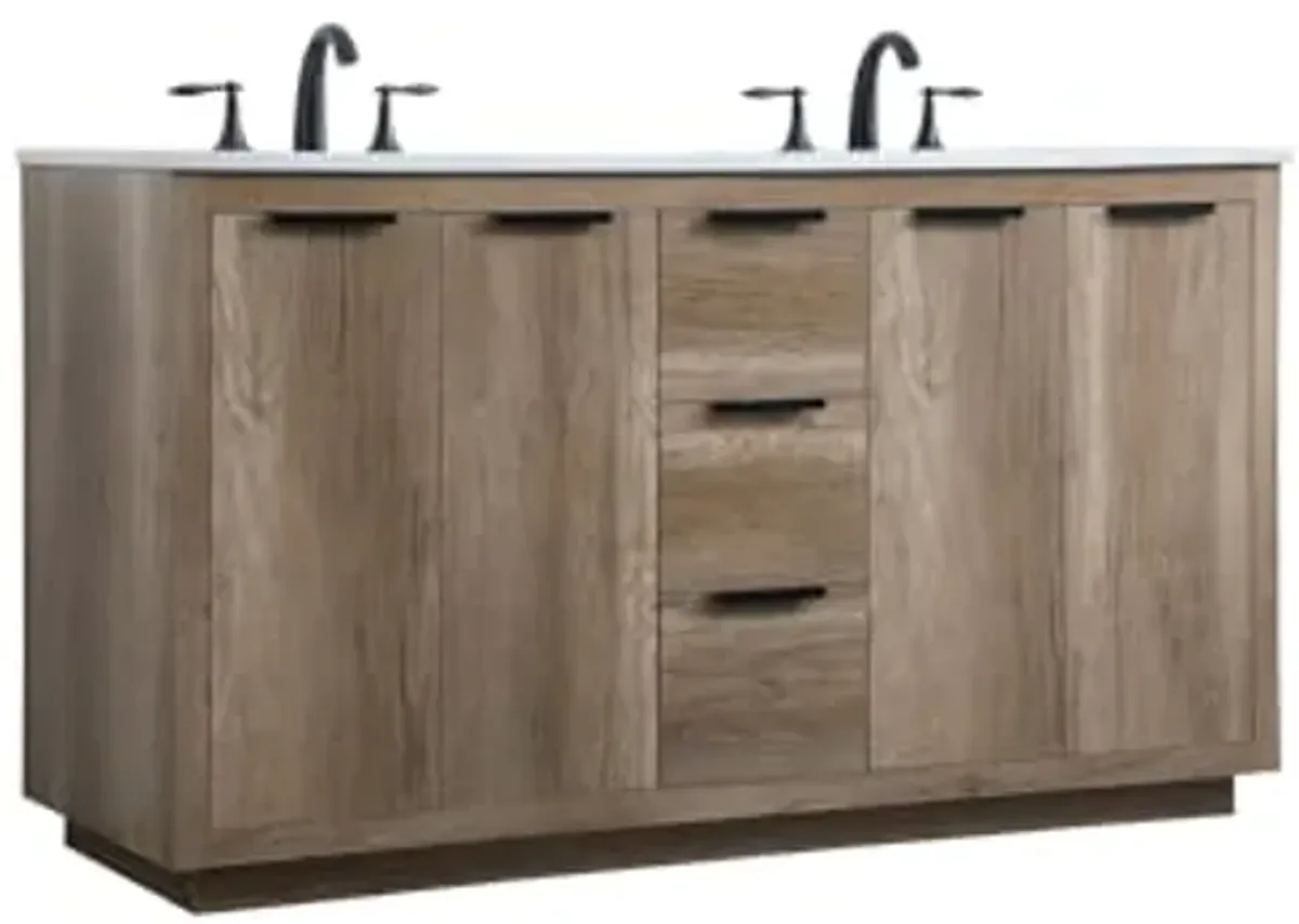 Elegant Lighting 60 Inch Double Bathroom Vanity in Natural Oak