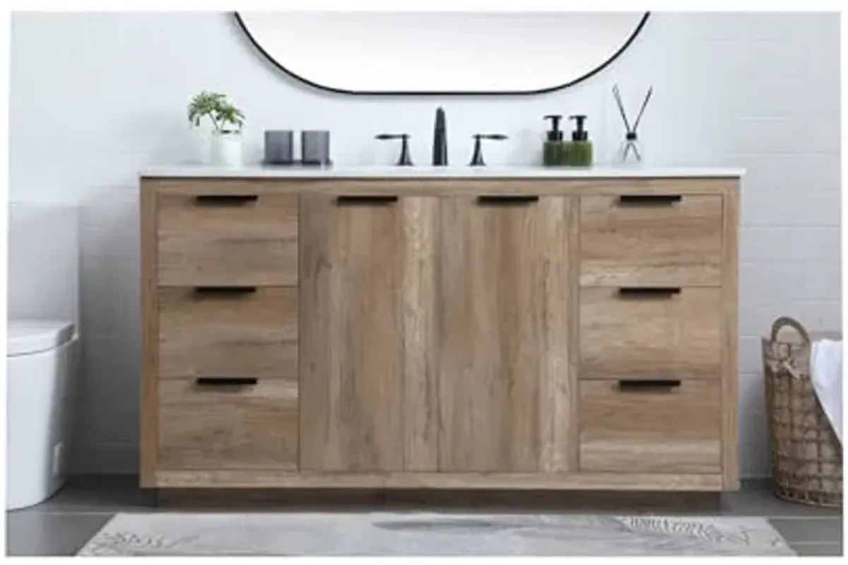 Elegant Lighting 60 Inch Double Bathroom Vanity in Natural Oak