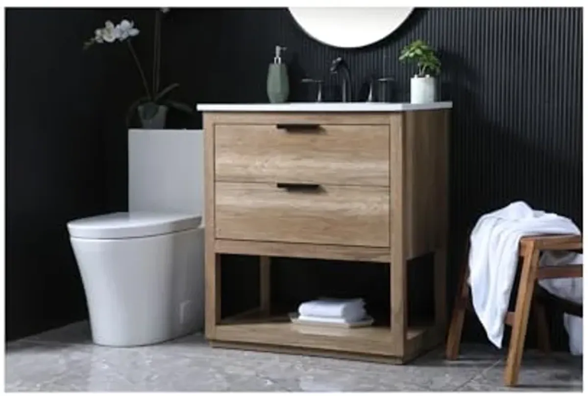 Elegant Lighting 30 Inch Single Bathroom Vanity in Natural Oak