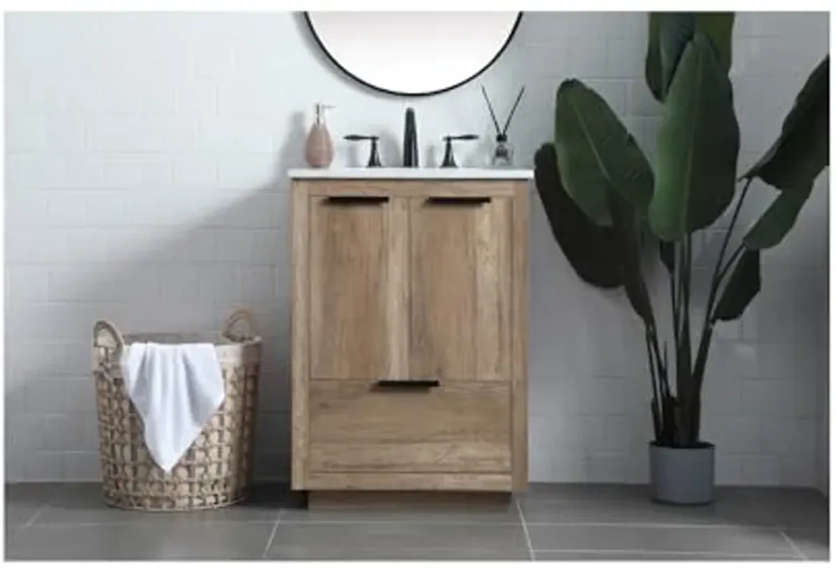 Elegant Lighting 24 Inch Single Bathroom Vanity in Natural Oak