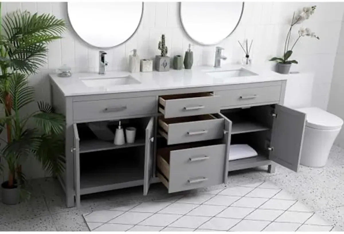 Elegant Lighting 72 Inch Double Bathroom Vanity in Grey