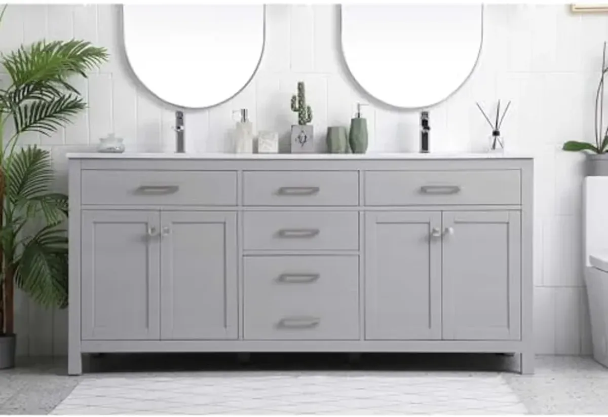 Elegant Lighting 72 Inch Double Bathroom Vanity in Grey