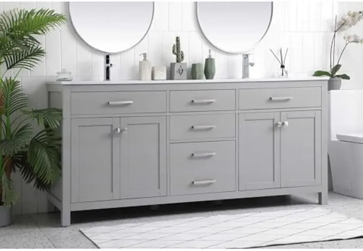 Elegant Lighting 72 Inch Double Bathroom Vanity in Grey