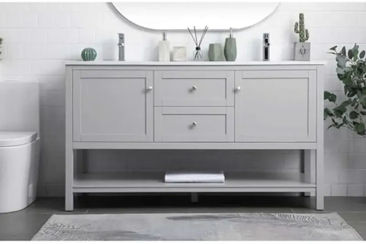 Elegant Lighting 60 Inch Double Bathroom Vanity in Grey