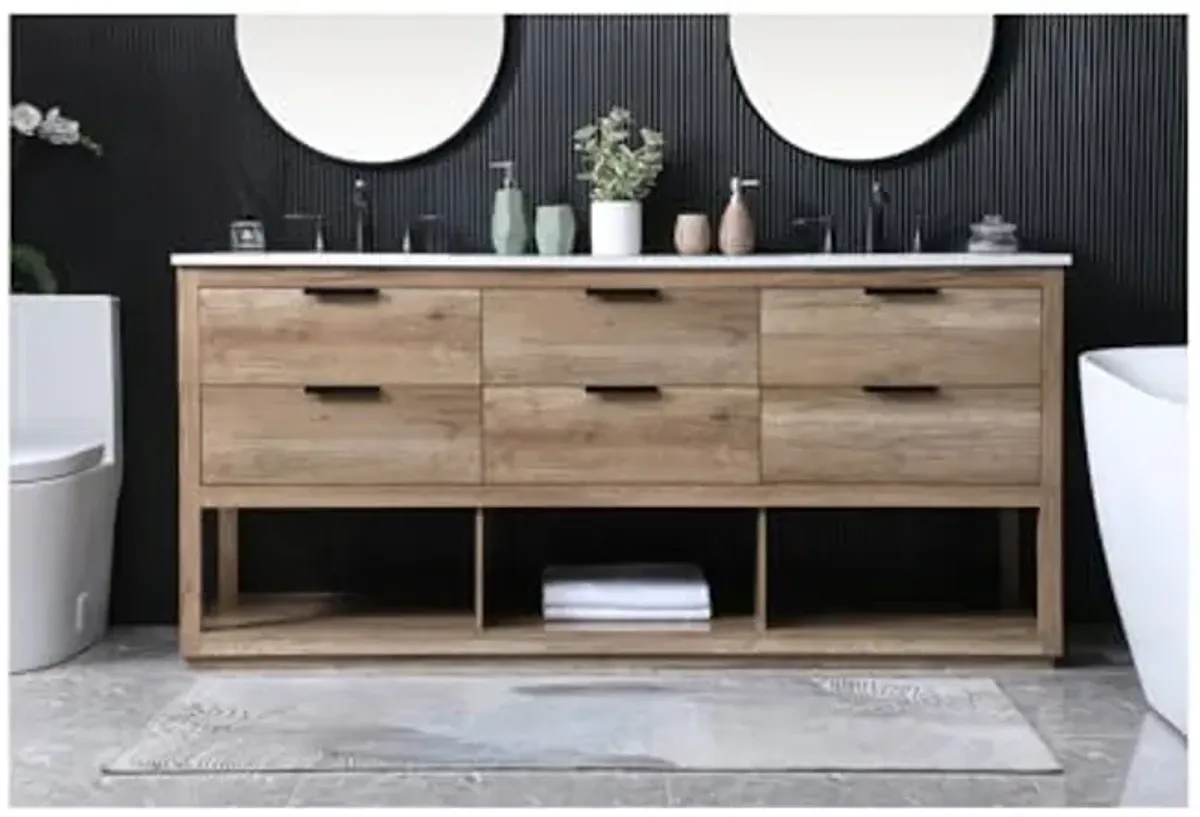 Elegant Lighting 72 Inch Double Bathroom Vanity in Natural Oak