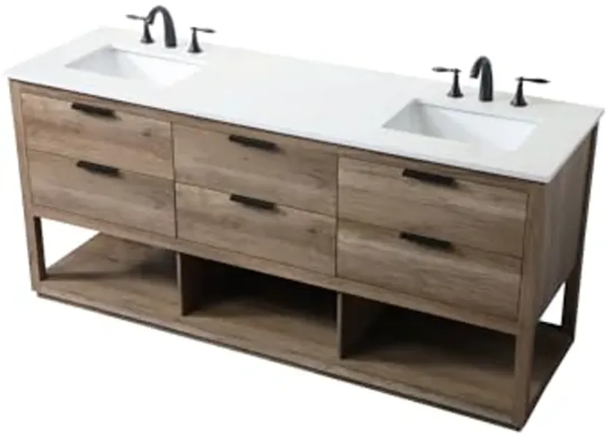 Elegant Lighting 72 Inch Double Bathroom Vanity in Natural Oak