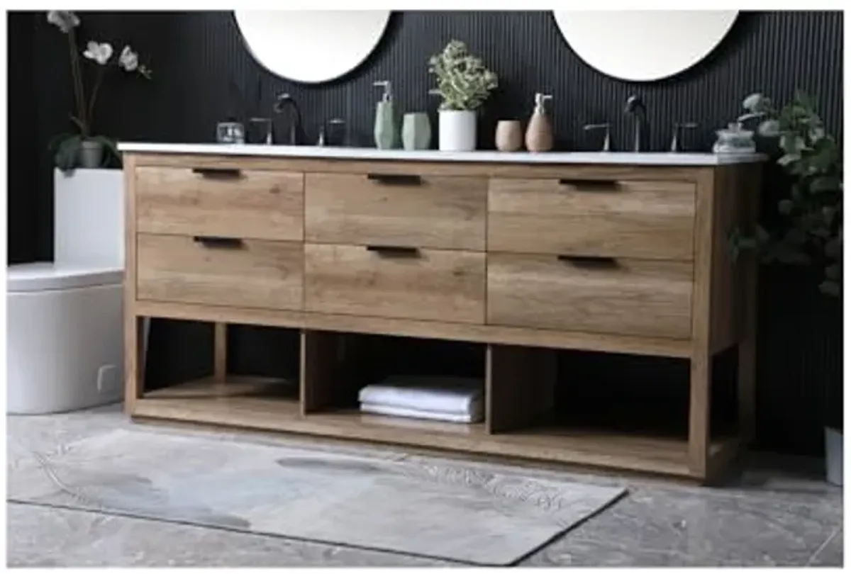 Elegant Lighting 72 Inch Double Bathroom Vanity in Natural Oak