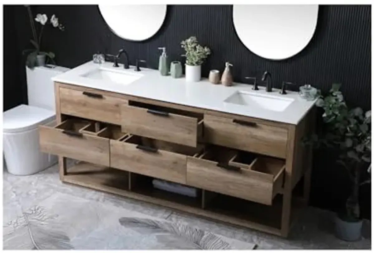 Elegant Lighting 72 Inch Double Bathroom Vanity in Natural Oak