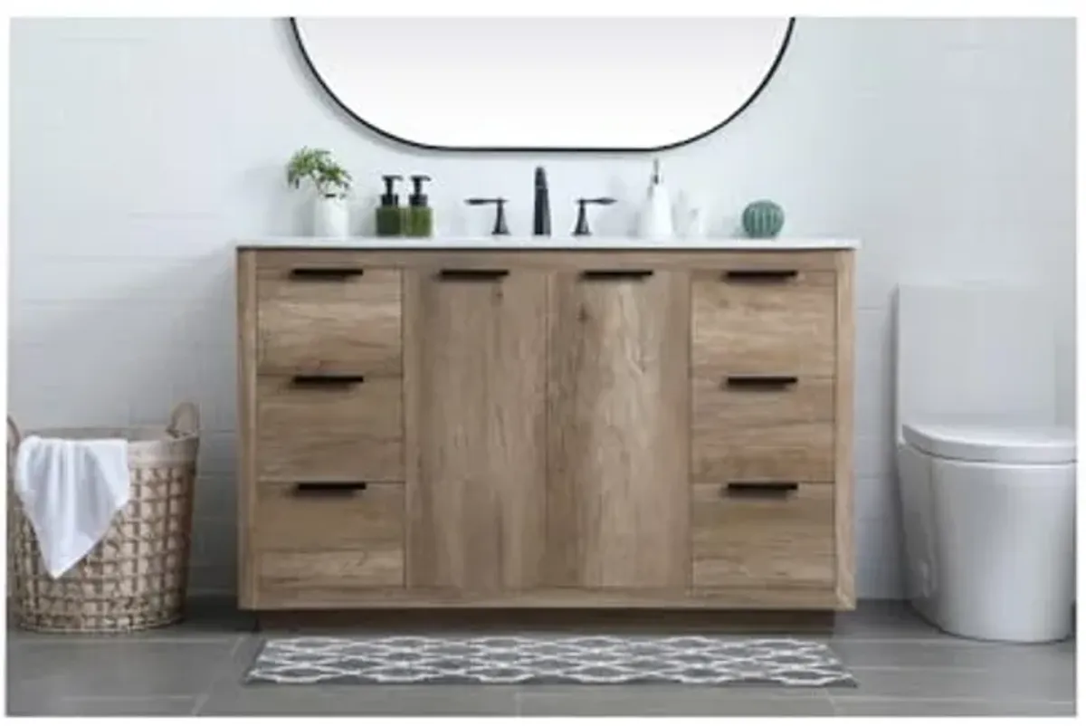 Elegant Lighting 54 Inch Single Bathroom Vanity in Natural Oak