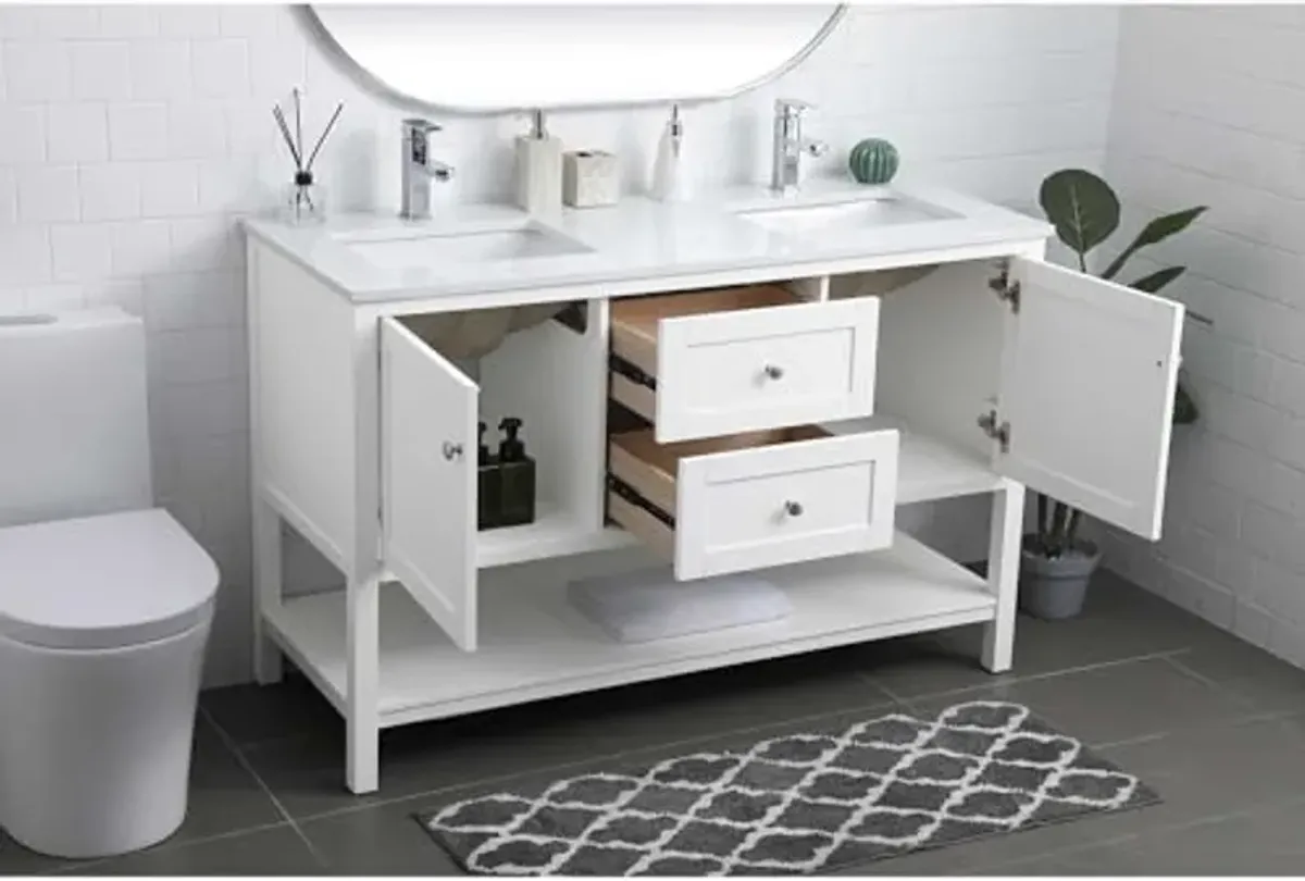 Elegant Lighting 54 Inch Double Bathroom Vanity in White